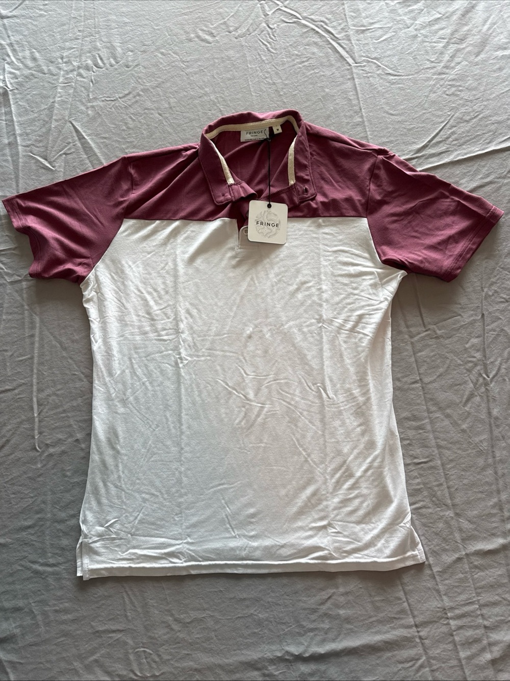 Fringe Studio Maroon and White Colorblock Polo